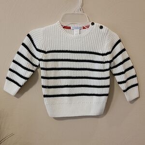 JANIE AND JACK IVORY AND NAVY BLUE STRIPED SWEATER, SIZE 12-18 MONTHS, NEW